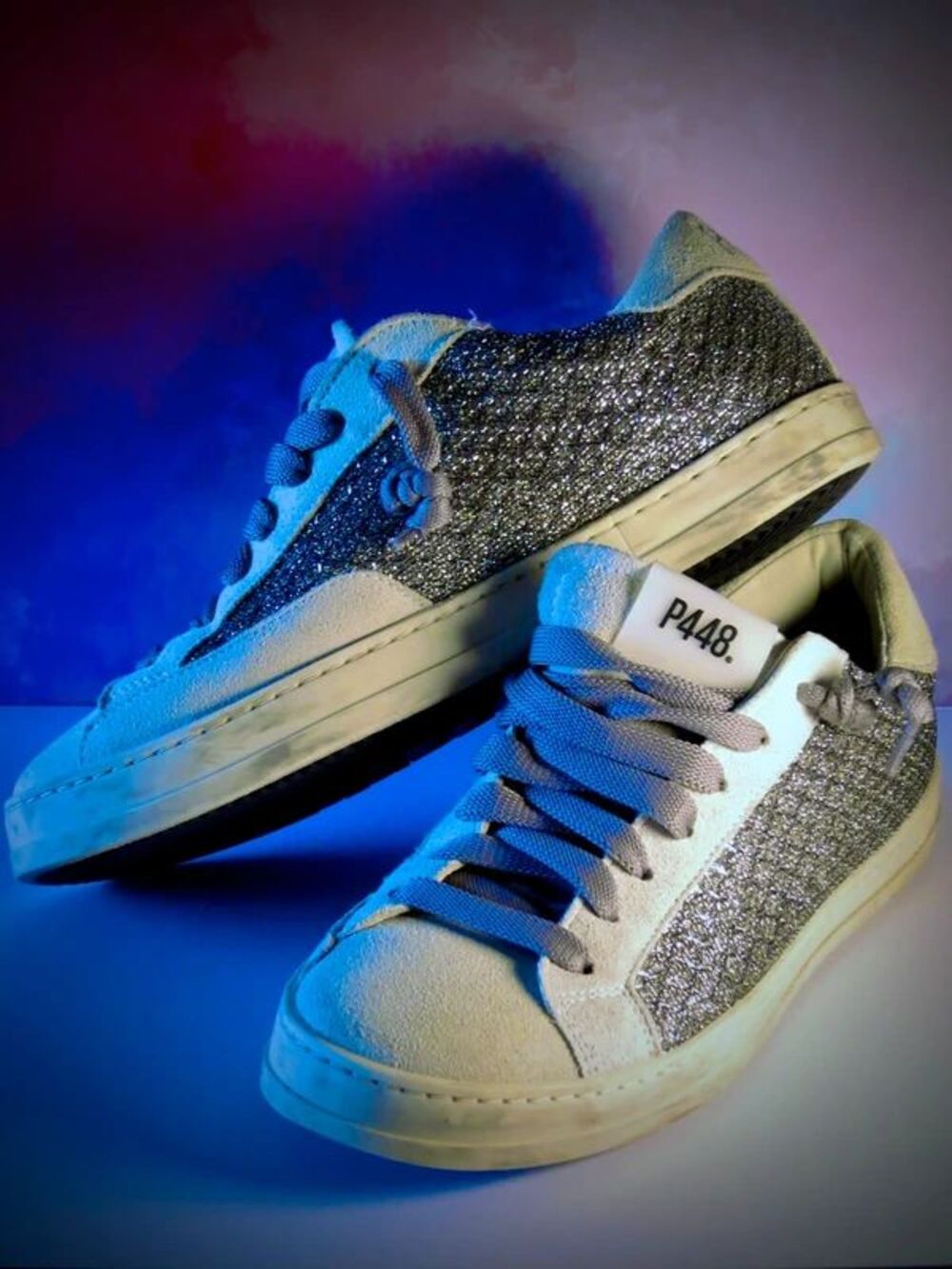 P448 John Pewter Metallic Glitter Low Top Sneakers Size 37 / US 7 NWOT
